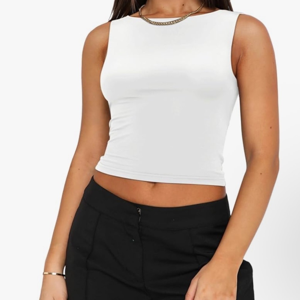 REORIA Open Back High Neck Sleeveless Trendy Backless Cropped Top